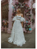 Two Piece Ivory Lace Tulle Floral Wedding Dress